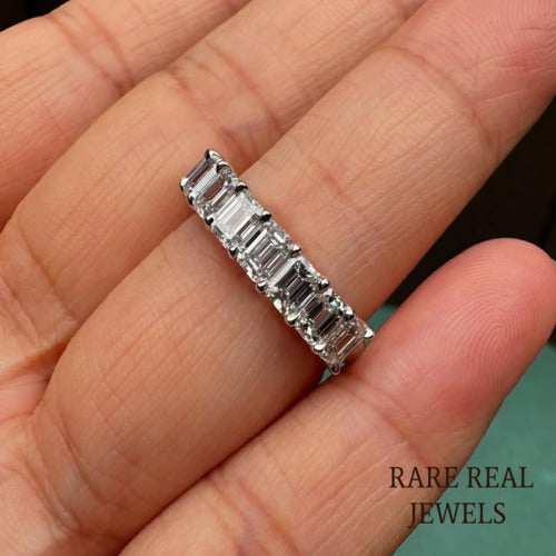 Emerald Cut Lab Grown Diamond Eternity Band, White Gold Prong Set Ring