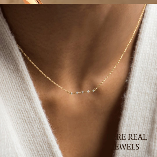 Luxury Five Diamond Station Necklace in 14K Yellow Gold – Minimalist Floating Diamond Necklace for Women