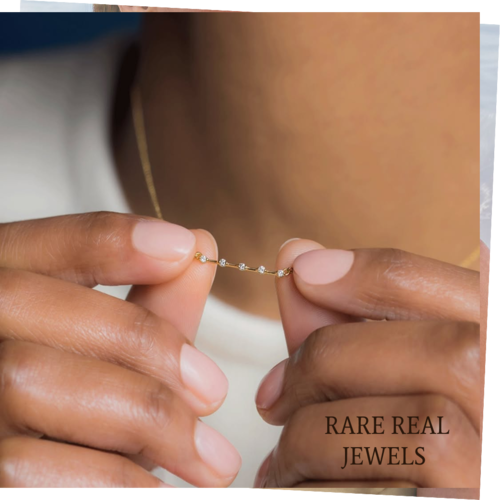 Luxury Five Diamond Station Necklace in 14K Yellow Gold – Minimalist Floating Diamond Necklace for Women Secondary image