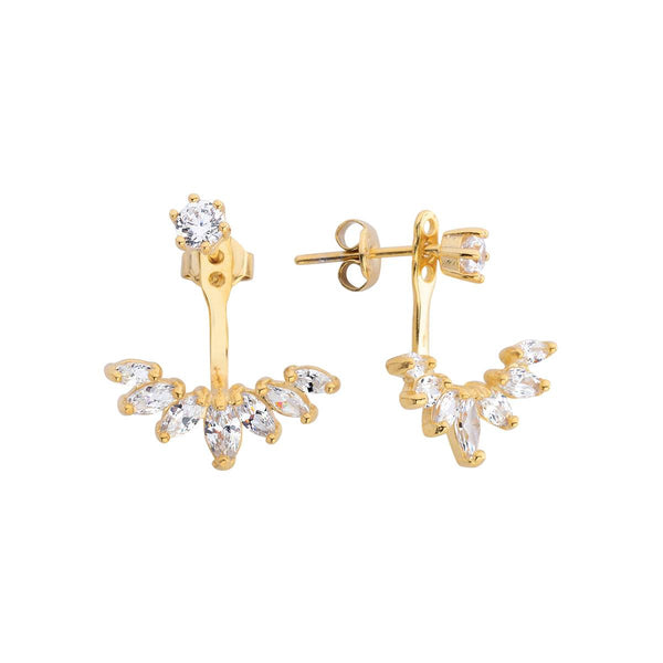 Diamond Ear Jacket Earrings, 14K Yellow Gold Marquise Diamond Stud Earrings, Lab Grown Diamond Front Back Earrings, Bridal Earrings