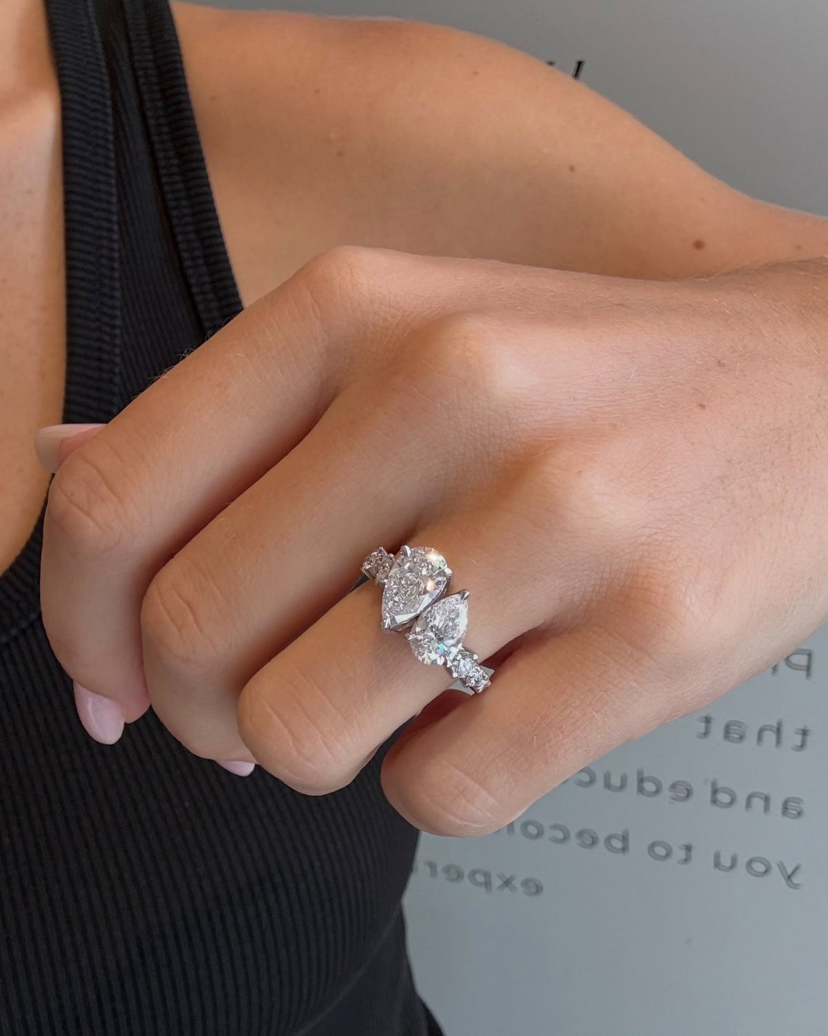 Pear Cut Toi Et Moi Diamond Engagement Ring, White Gold Bridal Ring, Double Pear Diamond Ring, Proposal Ring For Her