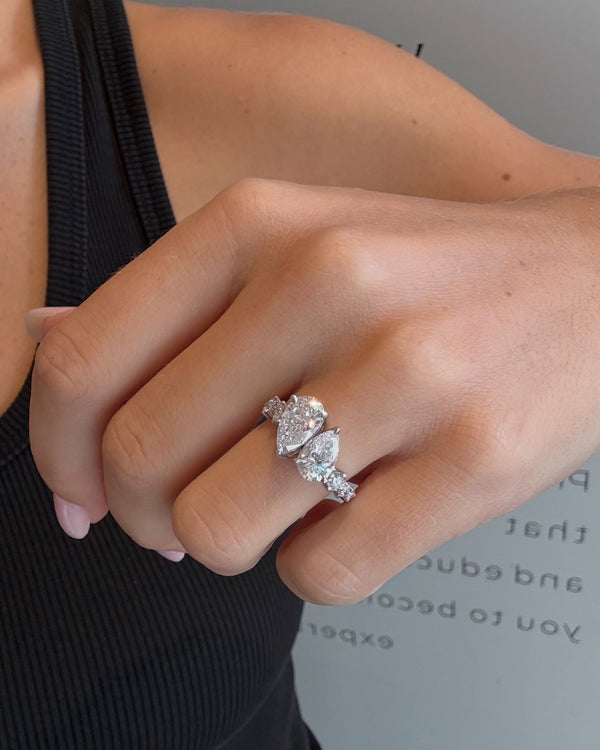 Pear Cut Toi Et Moi Diamond Engagement Ring, White Gold Bridal Ring, Double Pear Diamond Ring, Proposal Ring For Her