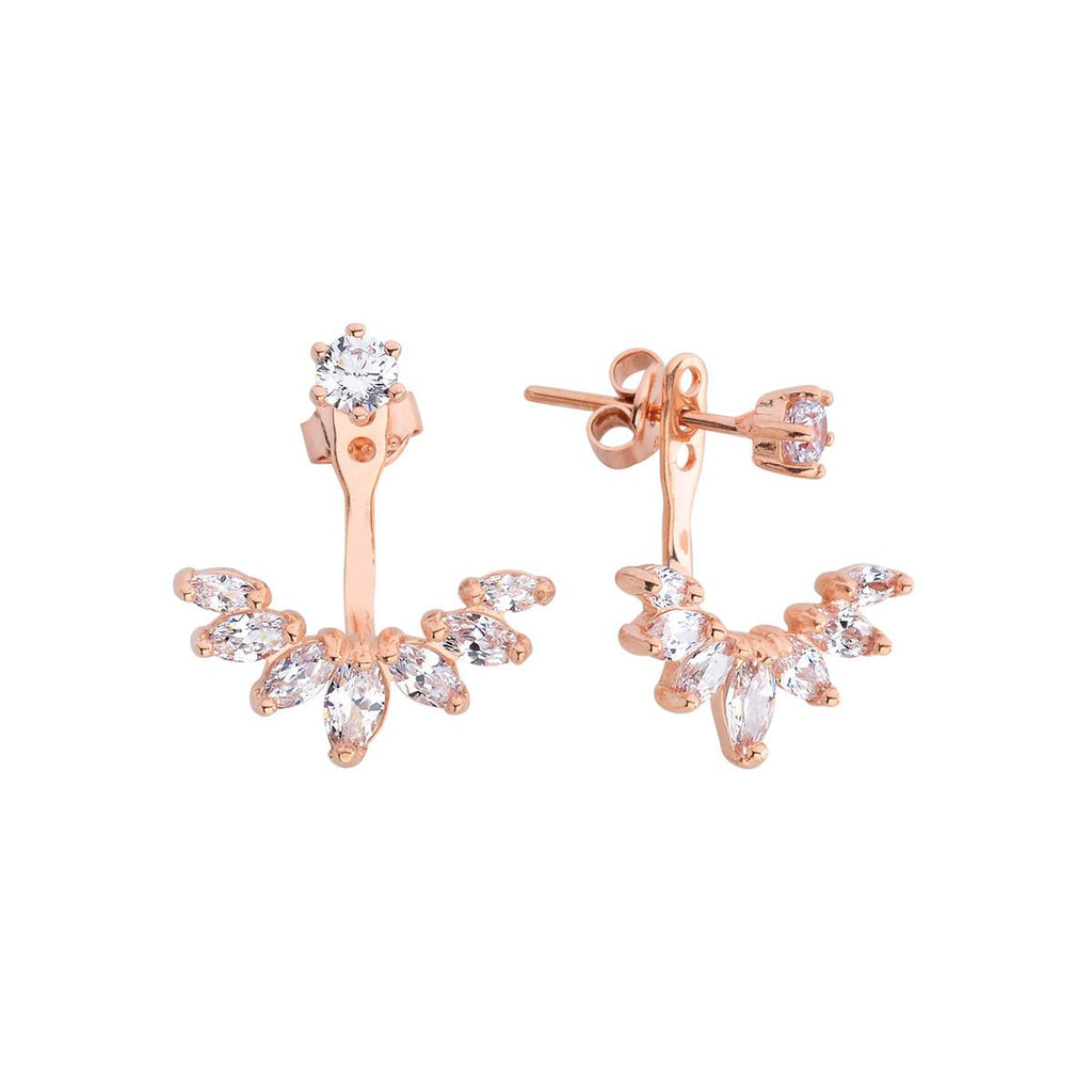 Diamond Ear Jacket Earrings, 14K Yellow Gold Marquise Diamond Stud Earrings, Lab Grown Diamond Front Back Earrings, Bridal Earrings