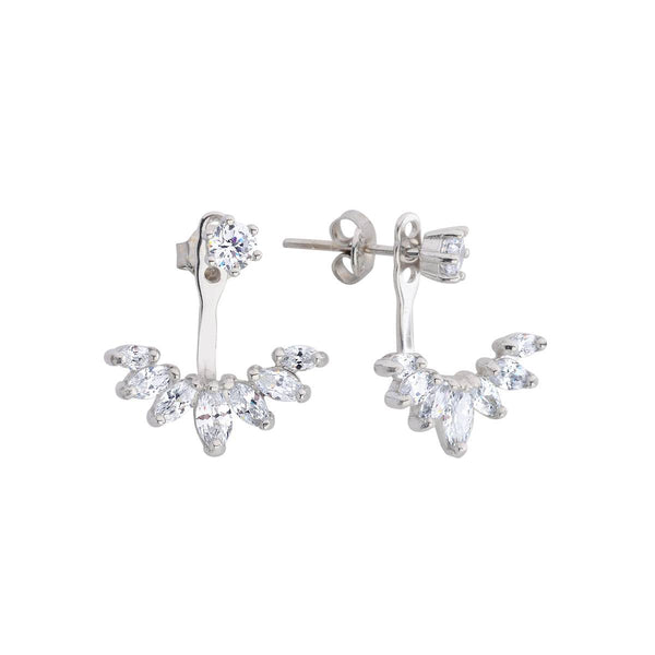 Diamond Ear Jacket Earrings, 14K Yellow Gold Marquise Diamond Stud Earrings, Lab Grown Diamond Front Back Earrings, Bridal Earrings