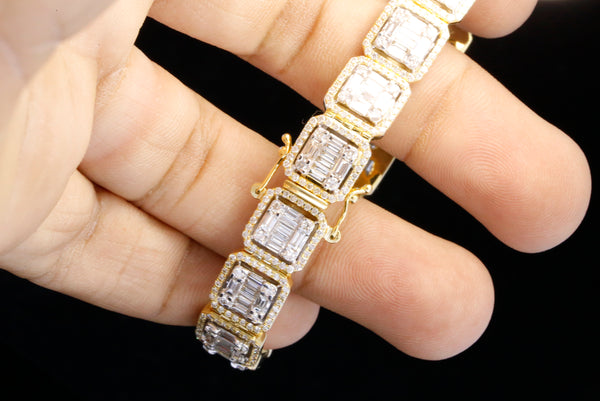 14K Yellow Gold Baguette Cut Lab Grown Diamond Tennis Bracelet | Halo Diamond Bracelet for Women | Luxury Wedding Jewelry Gift