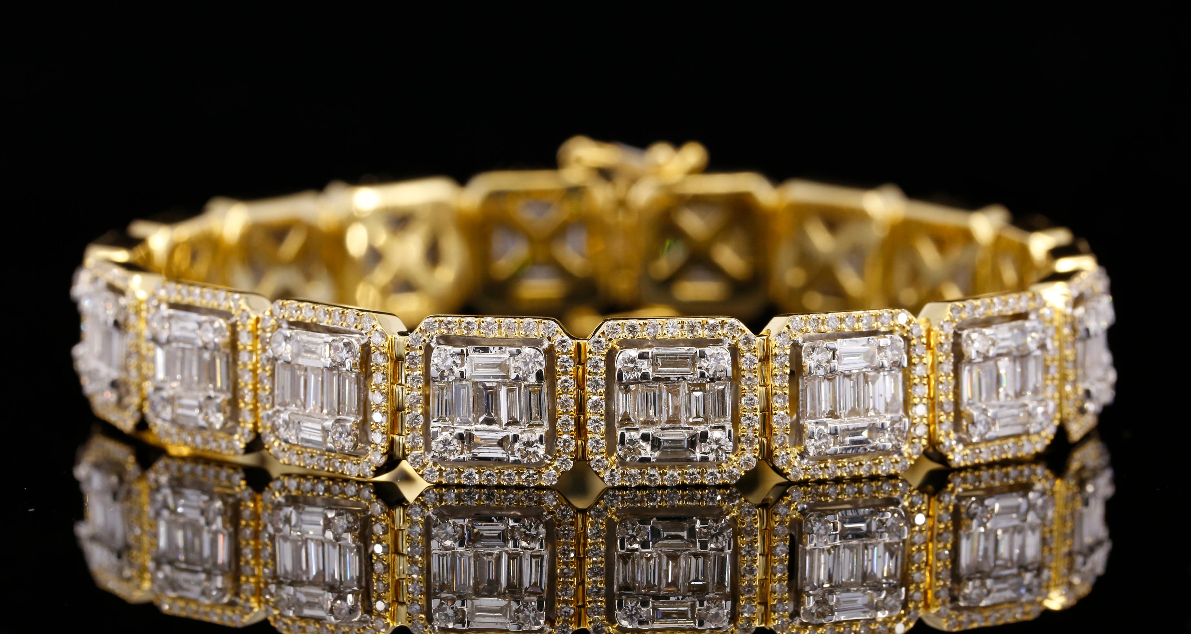 14K Yellow Gold Baguette Cut Lab Grown Diamond Tennis Bracelet | Halo Diamond Bracelet for Women | Luxury Wedding Jewelry Gift