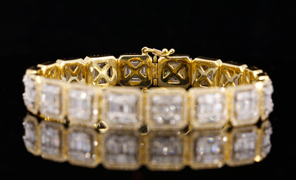 14K Yellow Gold Baguette Cut Lab Grown Diamond Tennis Bracelet | Halo Diamond Bracelet for Women | Luxury Wedding Jewelry Gift
