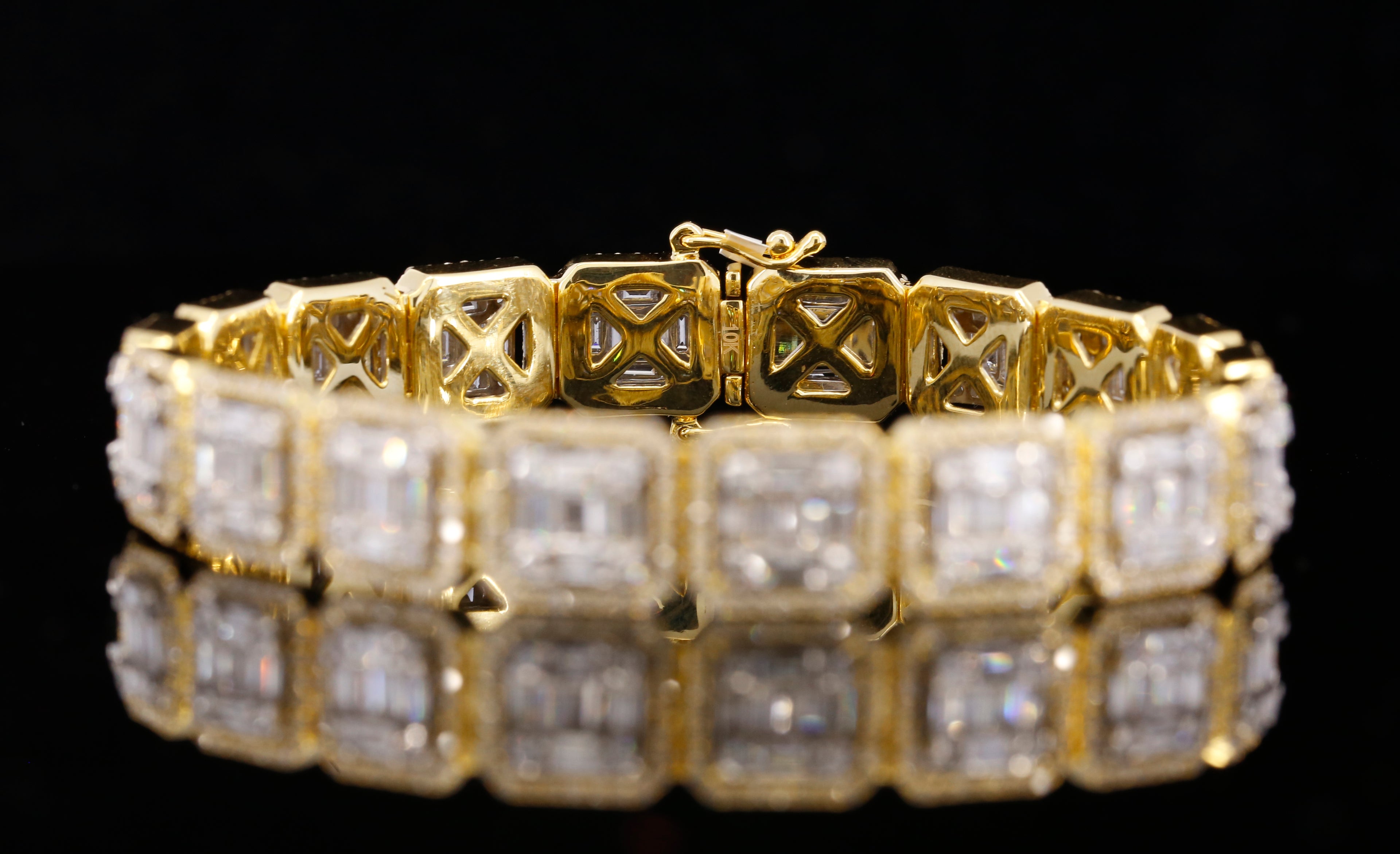 14K Yellow Gold Baguette Cut Lab Grown Diamond Tennis Bracelet | Halo Diamond Bracelet for Women | Luxury Wedding Jewelry Gift