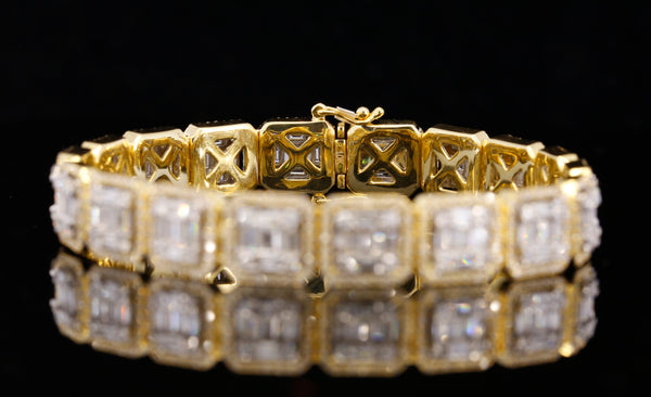 14K Yellow Gold Baguette Cut Lab Grown Diamond Tennis Bracelet | Halo Diamond Bracelet for Women | Luxury Wedding Jewelry Gift