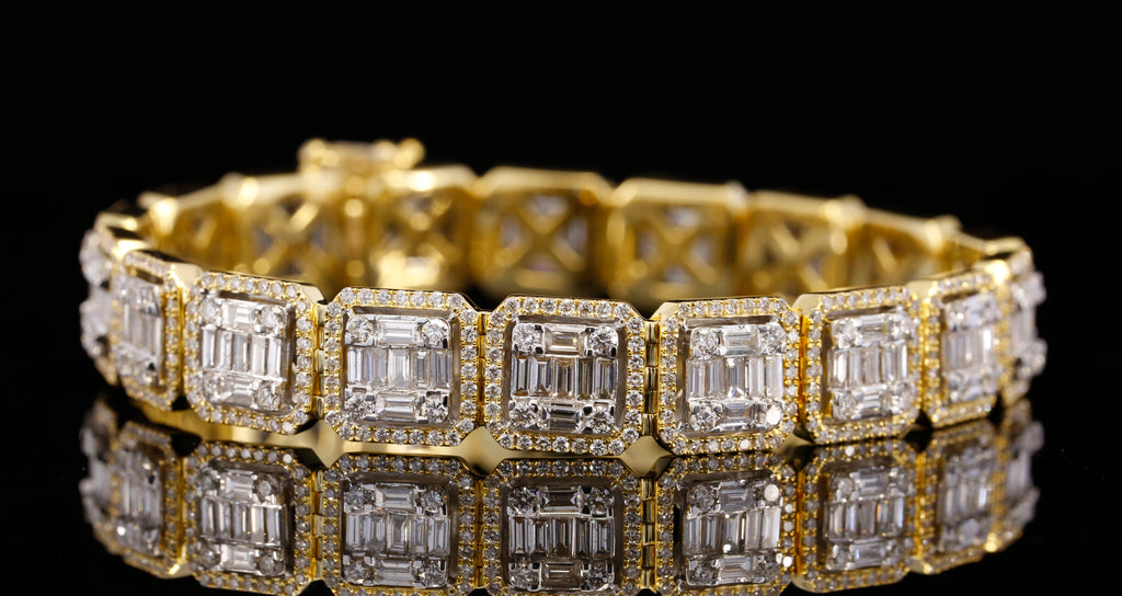 14K Yellow Gold Baguette Cut Lab Grown Diamond Tennis Bracelet | Halo Diamond Bracelet for Women | Luxury Wedding Jewelry Gift