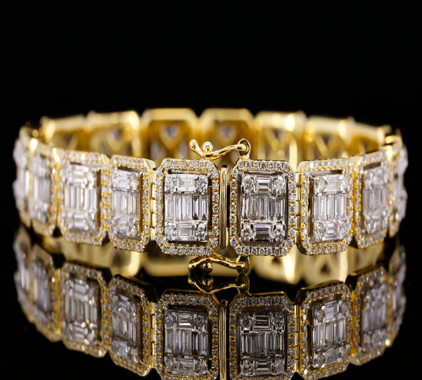 14K Yellow Gold Baguette Cut Lab Grown Diamond Tennis Bracelet | Halo Diamond Bracelet for Women | Luxury Wedding Jewelry Gift