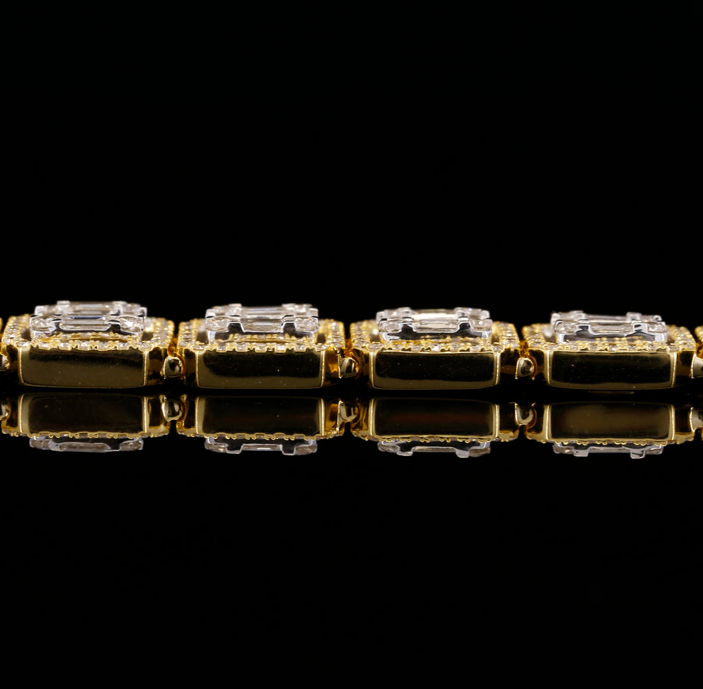 14K Yellow Gold Baguette Cut Lab Grown Diamond Tennis Bracelet | Halo Diamond Bracelet for Women | Luxury Wedding Jewelry Gift