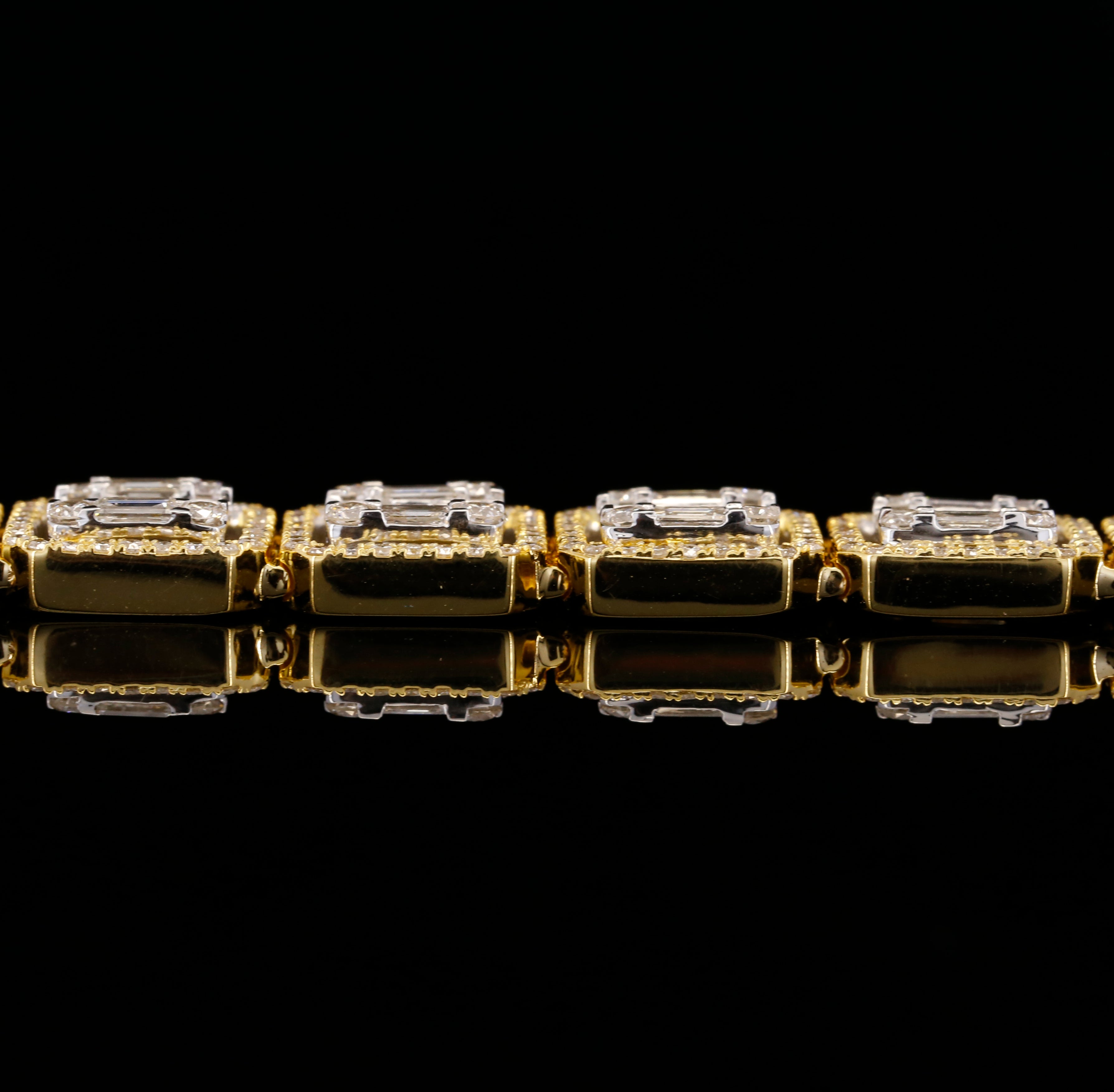 14K Yellow Gold Baguette Cut Lab Grown Diamond Tennis Bracelet | Halo Diamond Bracelet for Women | Luxury Wedding Jewelry Gift