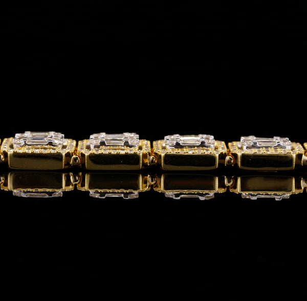 14K Yellow Gold Baguette Cut Lab Grown Diamond Tennis Bracelet | Halo Diamond Bracelet for Women | Luxury Wedding Jewelry Gift
