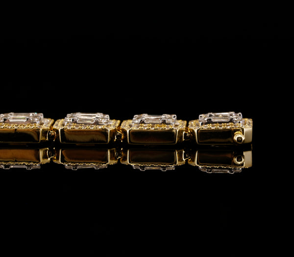 14K Yellow Gold Baguette Cut Lab Grown Diamond Tennis Bracelet | Halo Diamond Bracelet for Women | Luxury Wedding Jewelry Gift