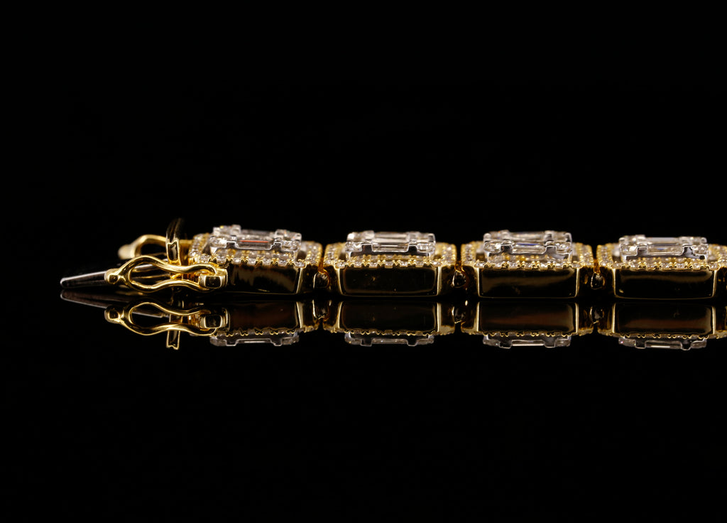 14K Yellow Gold Baguette Cut Lab Grown Diamond Tennis Bracelet | Halo Diamond Bracelet for Women | Luxury Wedding Jewelry Gift