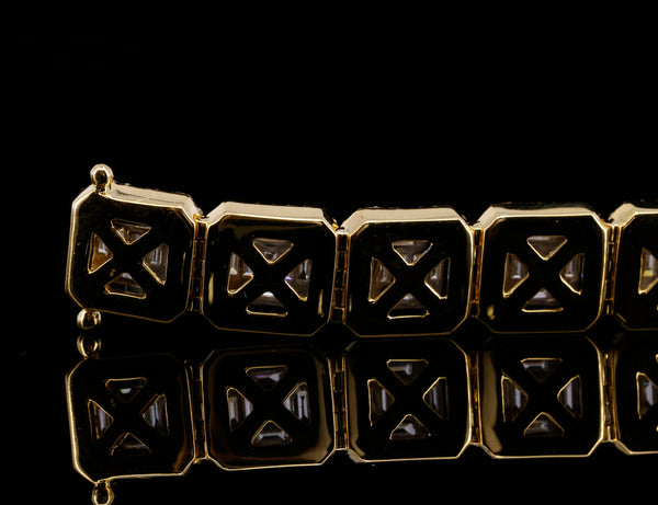 14K Yellow Gold Baguette Cut Lab Grown Diamond Tennis Bracelet | Halo Diamond Bracelet for Women | Luxury Wedding Jewelry Gift