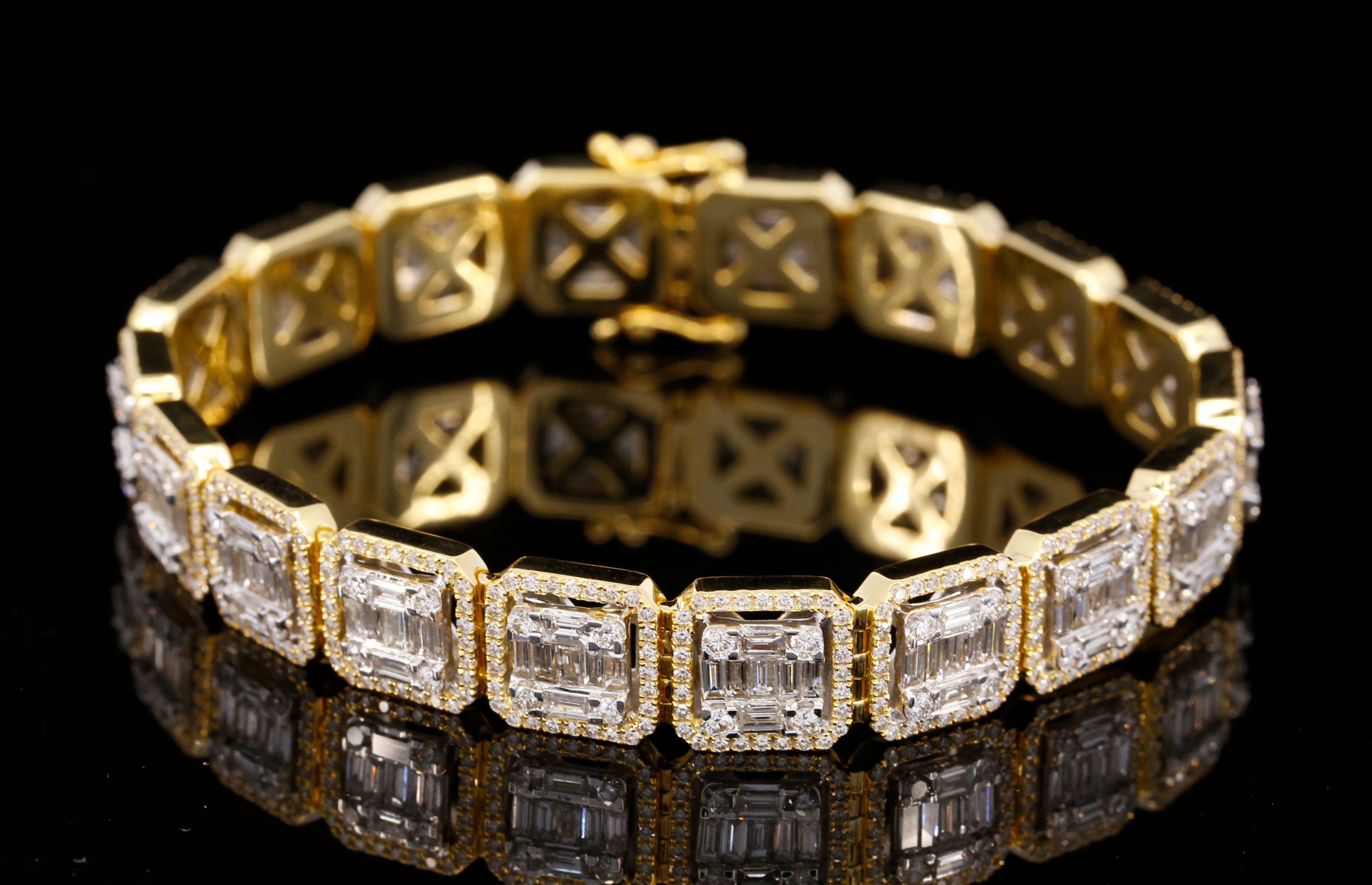 14K Yellow Gold Baguette Cut Lab Grown Diamond Tennis Bracelet | Halo Diamond Bracelet for Women | Luxury Wedding Jewelry Gift