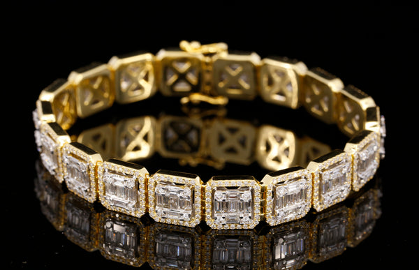 14K Yellow Gold Baguette Cut Lab Grown Diamond Tennis Bracelet | Halo Diamond Bracelet for Women | Luxury Wedding Jewelry Gift