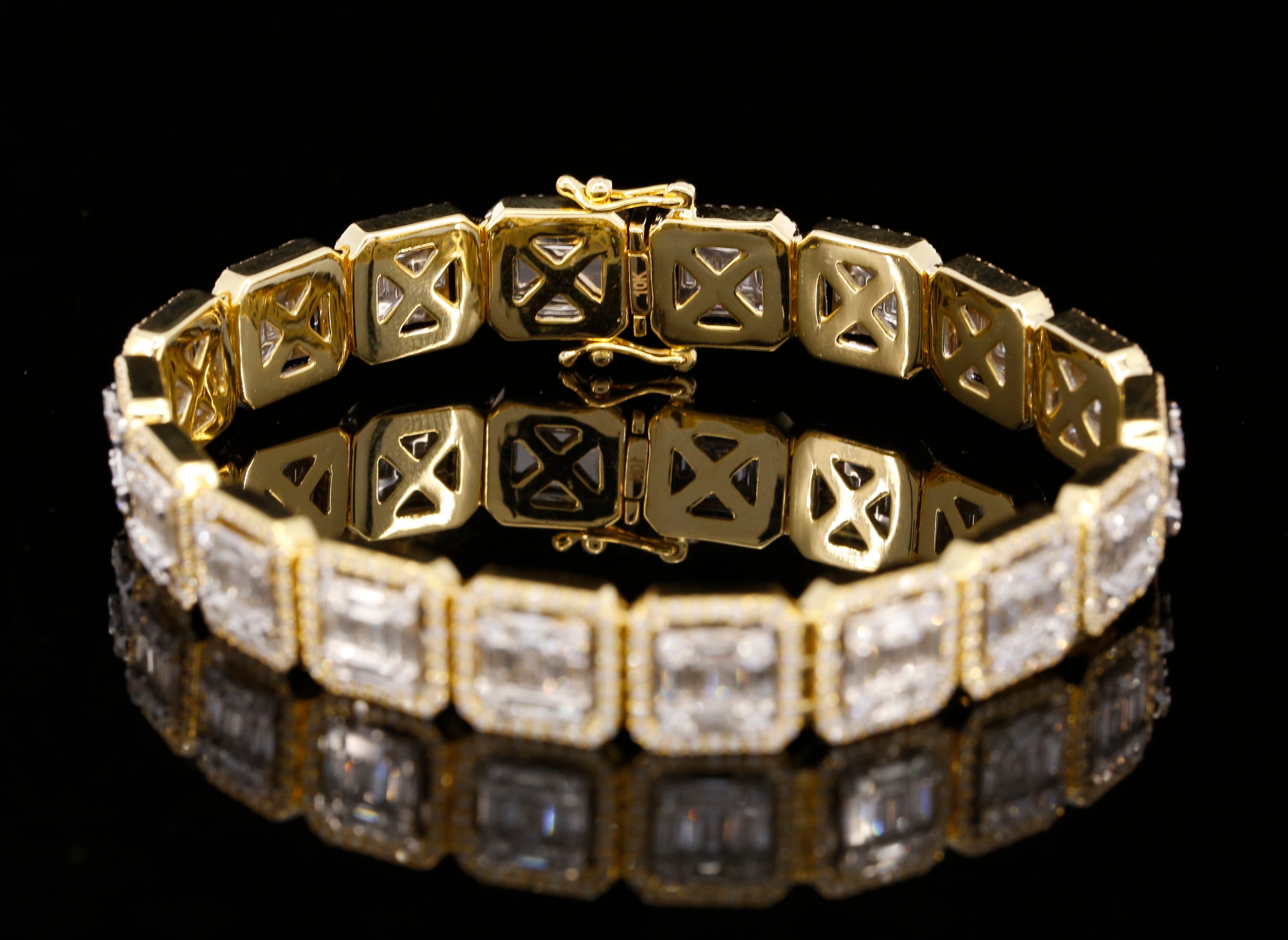 14K Yellow Gold Baguette Cut Lab Grown Diamond Tennis Bracelet | Halo Diamond Bracelet for Women | Luxury Wedding Jewelry Gift