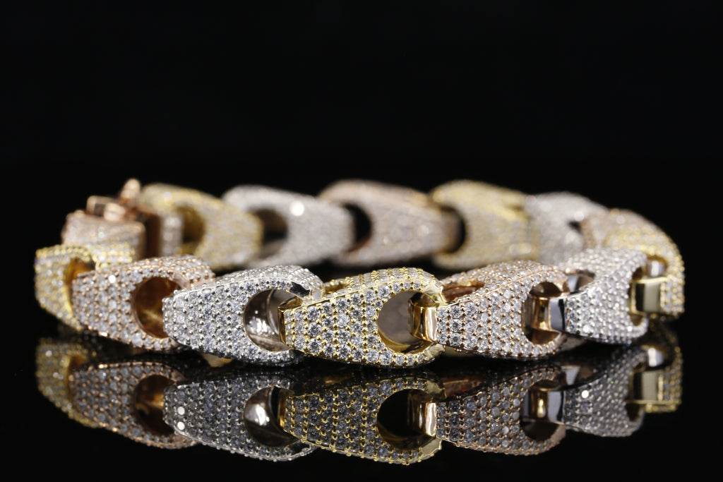 Luxury Tri-Color Diamond Cuban Link Bracelet in 14K White, Yellow & Rose Gold, Round Brilliant Pave Diamond Statement Bracelet for Men & Women
