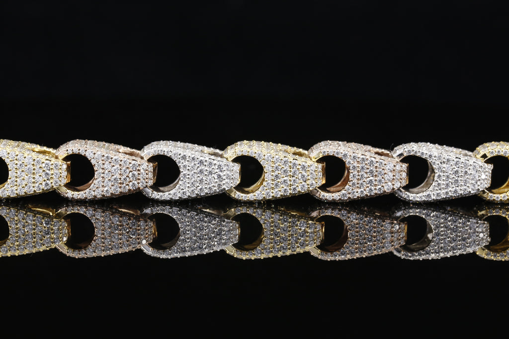 Luxury Tri-Color Diamond Cuban Link Bracelet in 14K White, Yellow & Rose Gold, Round Brilliant Pave Diamond Statement Bracelet for Men & Women