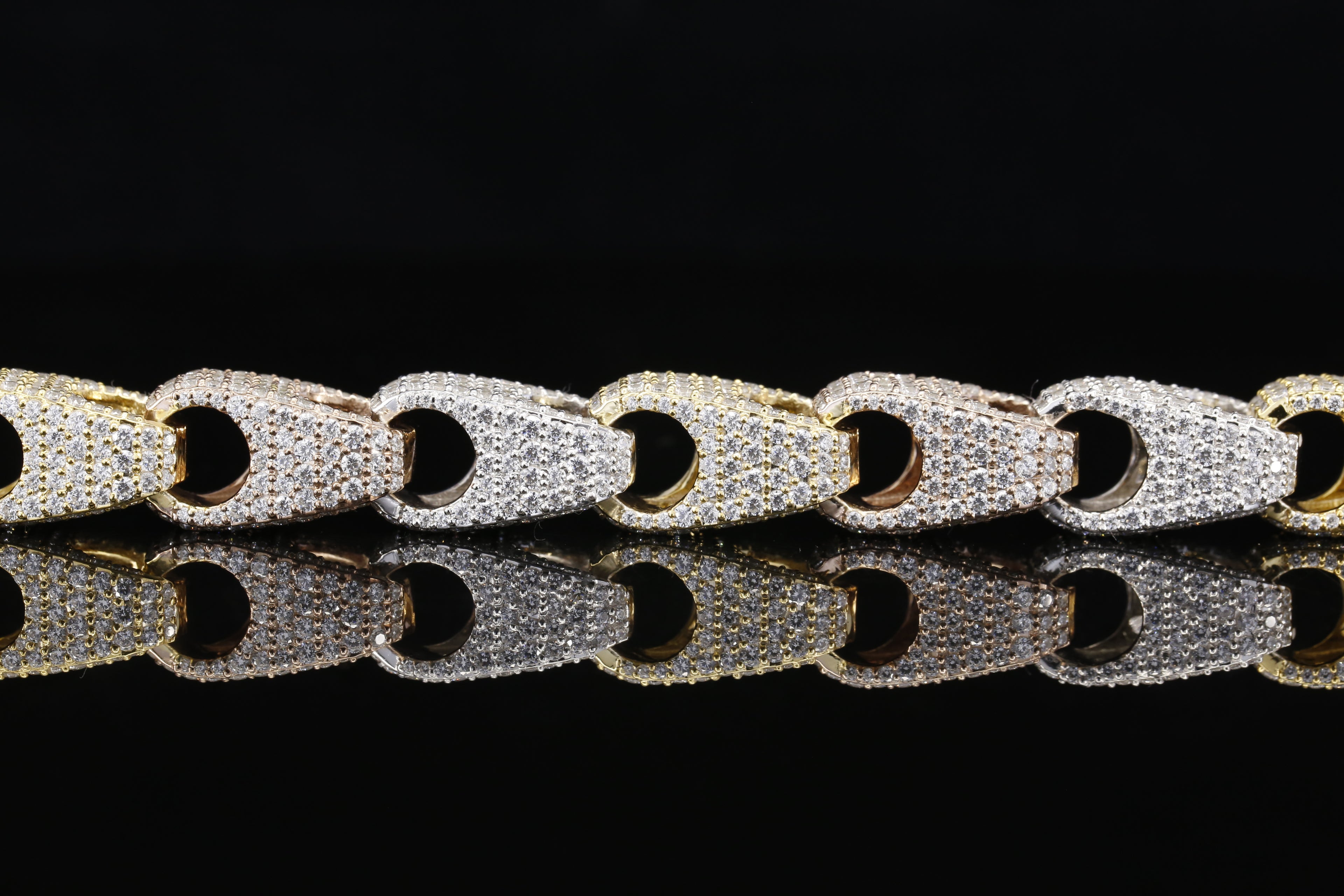 Luxury Tri-Color Diamond Cuban Link Bracelet in 14K White, Yellow & Rose Gold, Round Brilliant Pave Diamond Statement Bracelet for Men & Women