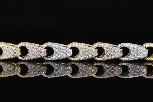 Luxury Tri-Color Diamond Cuban Link Bracelet in 14K White, Yellow & Rose Gold, Round Brilliant Pave Diamond Statement Bracelet for Men & Women