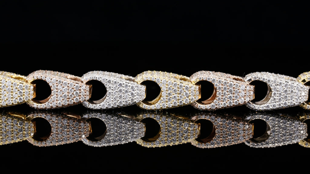 Luxury Tri-Color Diamond Cuban Link Bracelet in 14K White, Yellow & Rose Gold, Round Brilliant Pave Diamond Statement Bracelet for Men & Women