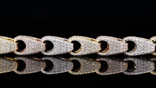 Luxury Tri-Color Diamond Cuban Link Bracelet in 14K White, Yellow & Rose Gold, Round Brilliant Pave Diamond Statement Bracelet for Men & Women
