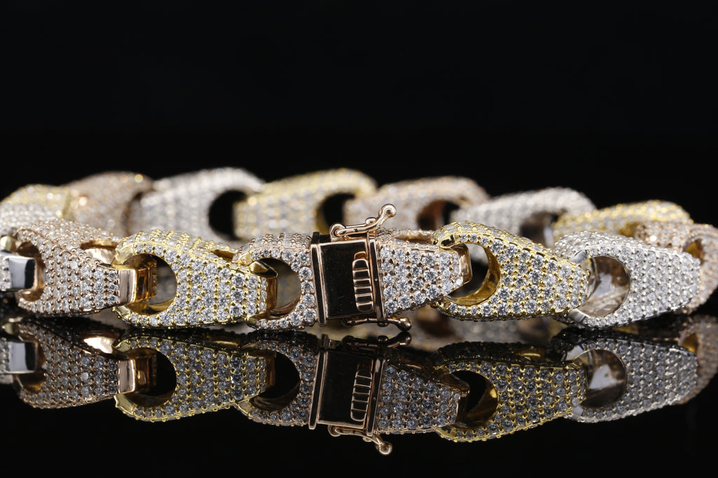 Luxury Tri-Color Diamond Cuban Link Bracelet in 14K White, Yellow & Rose Gold, Round Brilliant Pave Diamond Statement Bracelet for Men & Women