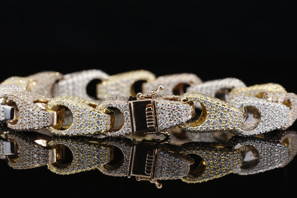 Luxury Tri-Color Diamond Cuban Link Bracelet in 14K White, Yellow & Rose Gold, Round Brilliant Pave Diamond Statement Bracelet for Men & Women