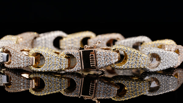 Luxury Tri-Color Diamond Cuban Link Bracelet in 14K White, Yellow & Rose Gold, Round Brilliant Pave Diamond Statement Bracelet for Men & Women