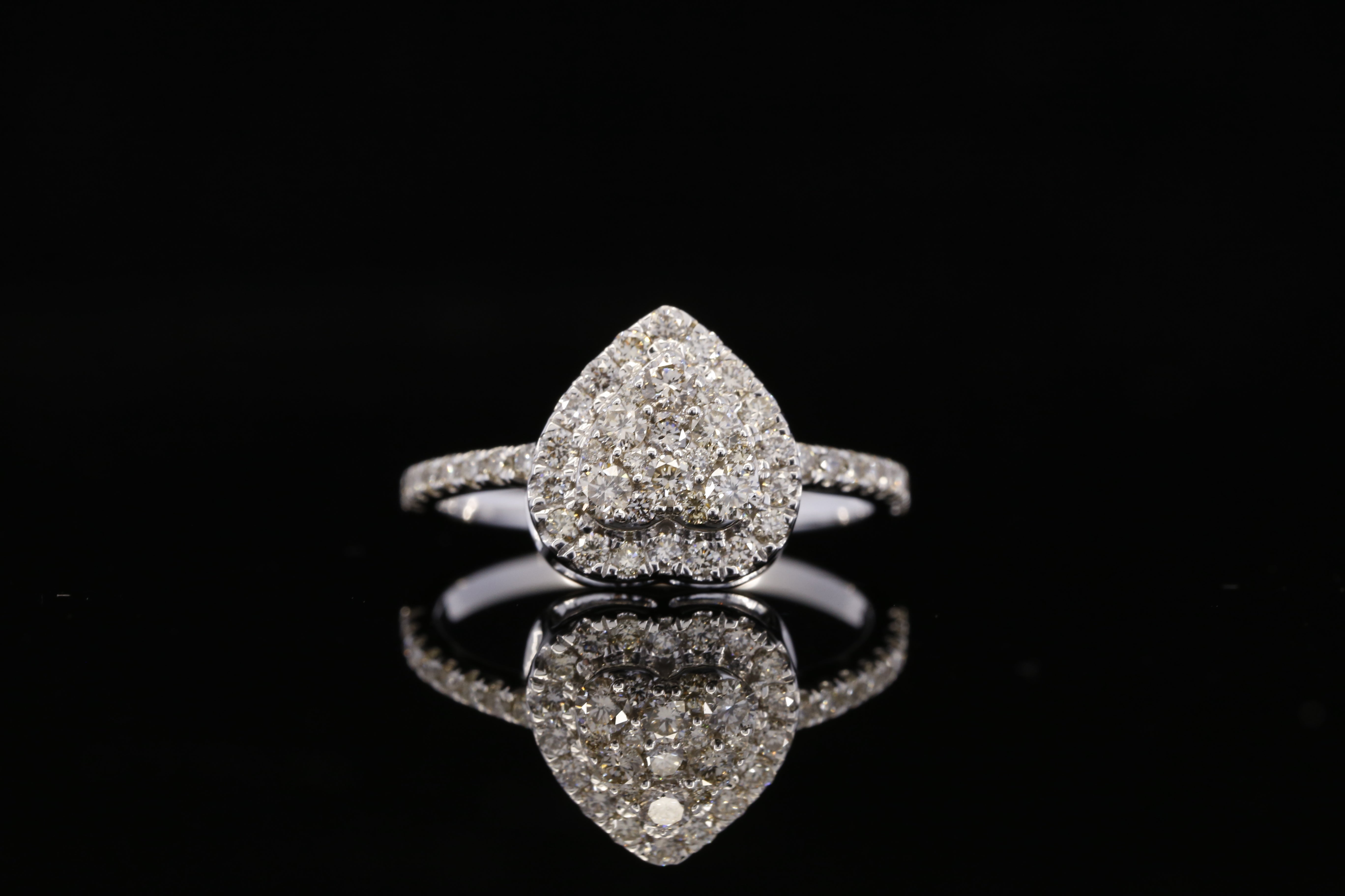 Round Shaped Diamond Cluster Engagement Ring | White Gold Pave Diamond Ring | Teardrop Halo Bridal Ring | Luxury Statement Diamond Ring Main image