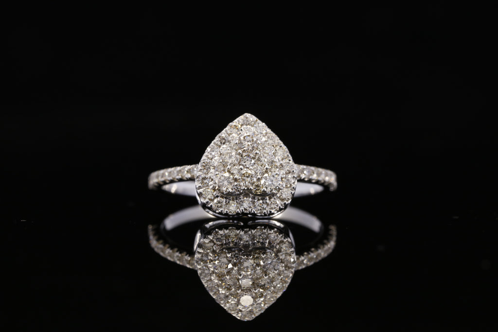 Round Shaped Diamond Cluster Engagement Ring | White Gold Pave Diamond Ring | Teardrop Halo Bridal Ring | Luxury Statement Diamond Ring