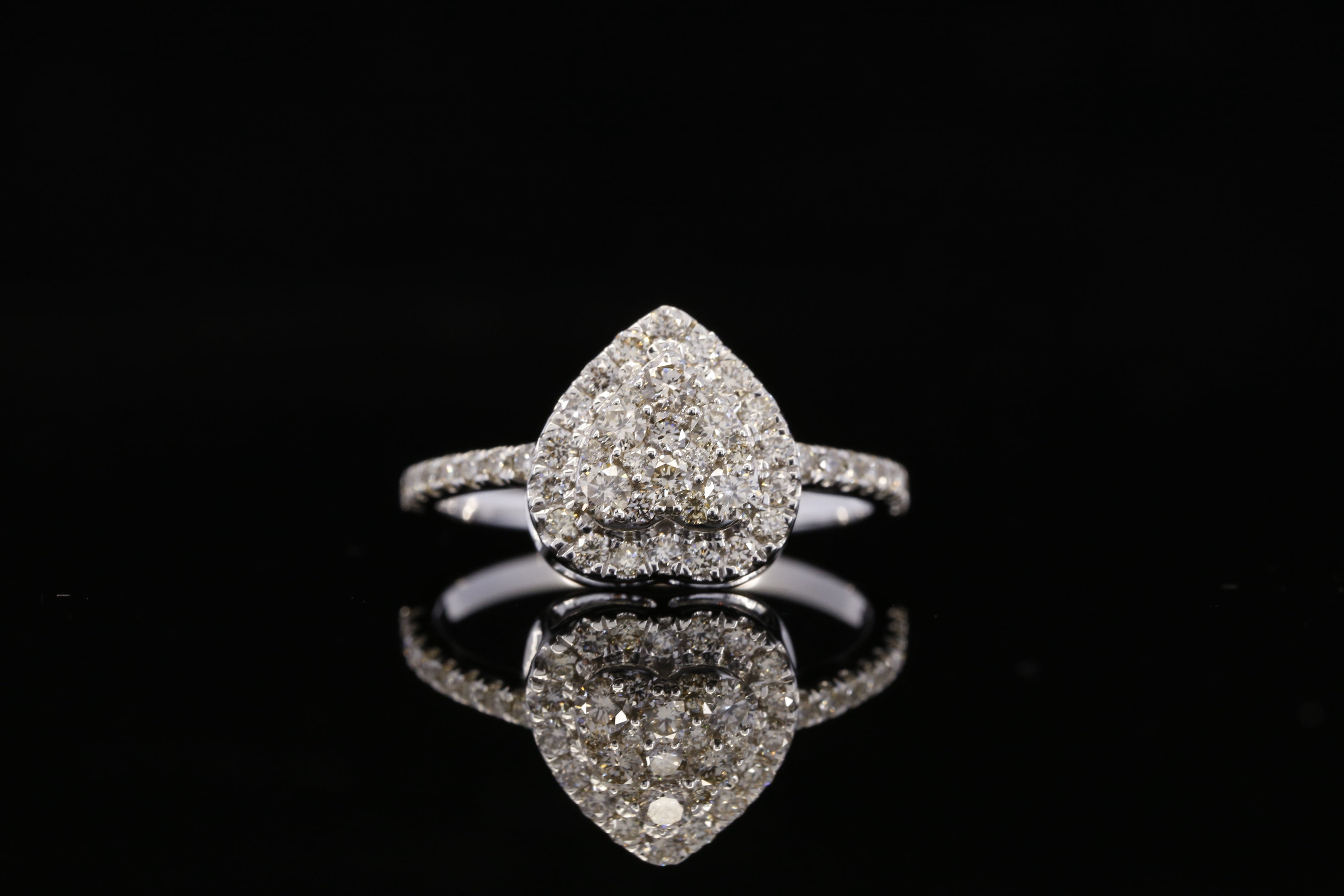 Round Shaped Diamond Cluster Engagement Ring | White Gold Pave Diamond Ring | Teardrop Halo Bridal Ring | Luxury Statement Diamond Ring