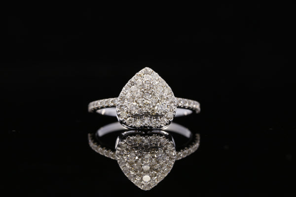 Round Shaped Diamond Cluster Engagement Ring | White Gold Pave Diamond Ring | Teardrop Halo Bridal Ring | Luxury Statement Diamond Ring