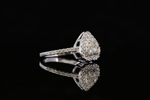Round Shaped Diamond Cluster Engagement Ring | White Gold Pave Diamond Ring | Teardrop Halo Bridal Ring | Luxury Statement Diamond Ring