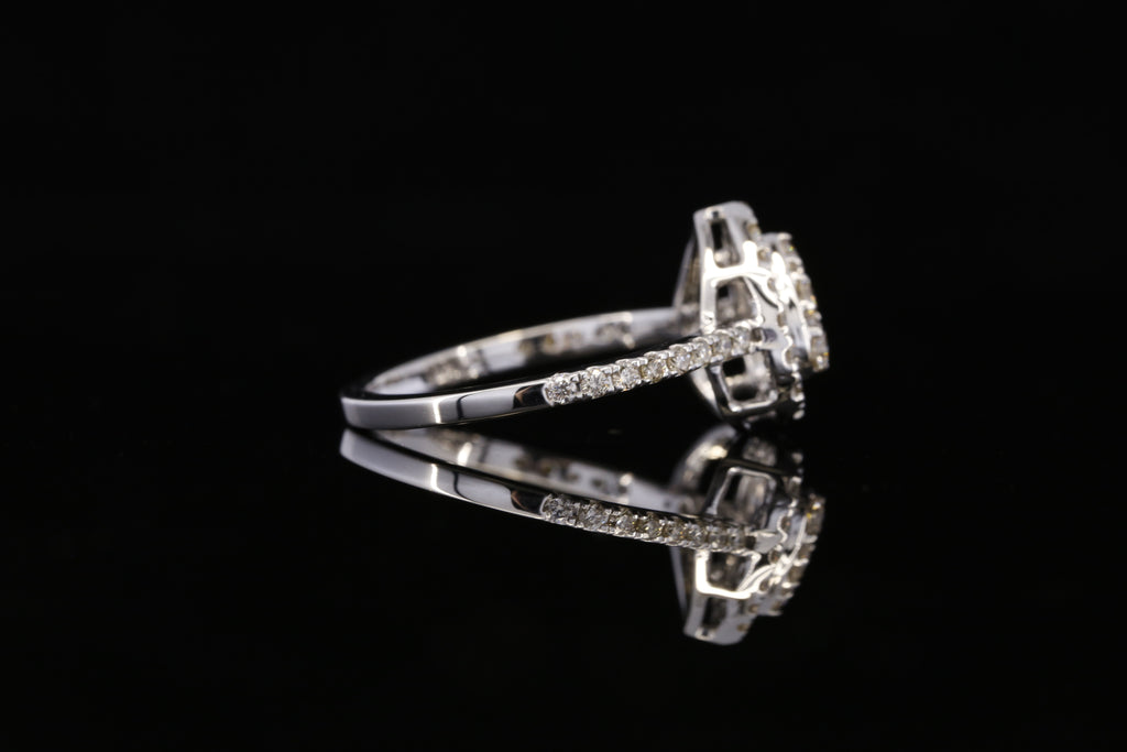 Round Shaped Diamond Cluster Engagement Ring | White Gold Pave Diamond Ring | Teardrop Halo Bridal Ring | Luxury Statement Diamond Ring