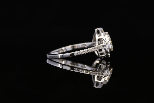 Round Shaped Diamond Cluster Engagement Ring | White Gold Pave Diamond Ring | Teardrop Halo Bridal Ring | Luxury Statement Diamond Ring