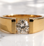 Men's Round Cut Lab Grown Diamond Signet Ring, 14K Yellow Gold Solitaire Ring, Luxury Wedding Band, Statement Ring