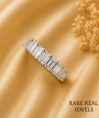 Emerald Cut Lab Grown Diamond Eternity Band, White Gold Prong Set Ring Main image