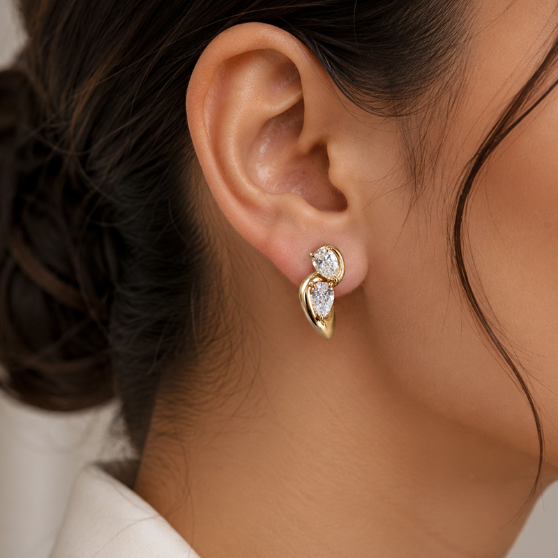 Pear Diamond Stud Earrings, 14K Yellow Gold Lab Grown Diamond Earrings, Modern Teardrop Earrings, Minimalist Bridal Jewelry Gift Main image