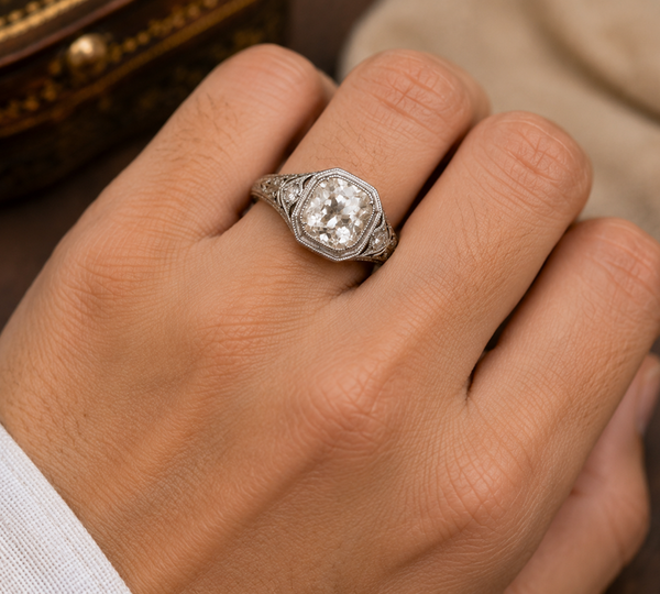 Cushion Cut Diamond Engagement Ring, Vintage Inspired Gold Ring, Lab Grown Diamond Ring, Antique Style Bridal Ring, Luxury Jewelry