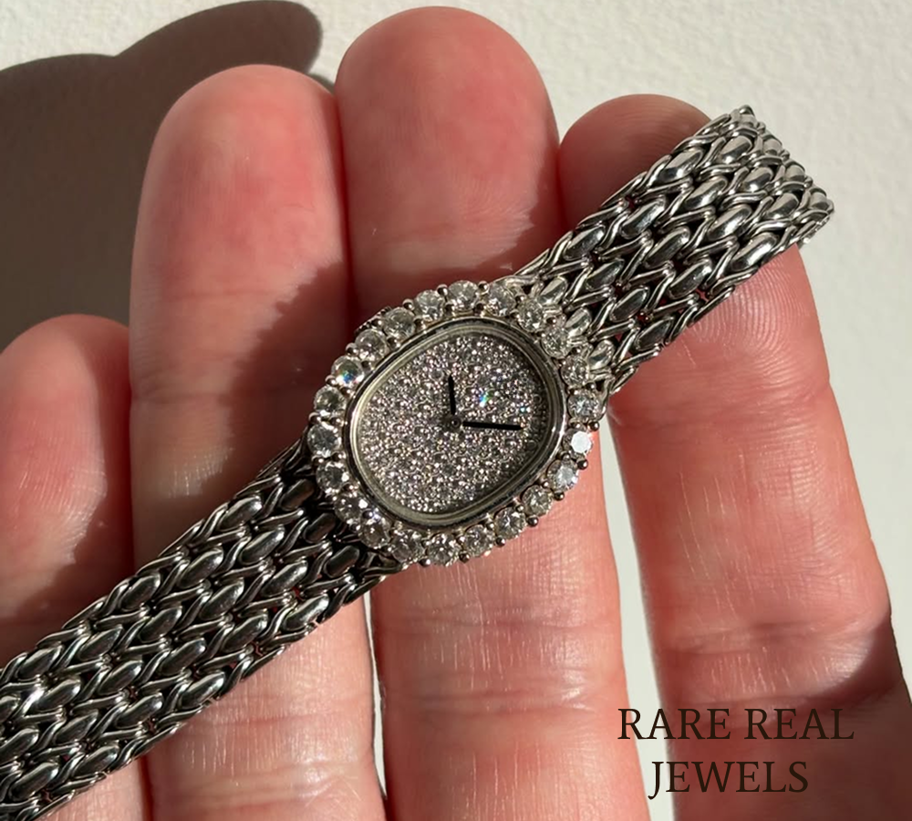 925 Sterling Silver Diamond Watch, Oval Luxury Women's Watch, Pavé Diamond Dial, Vintage Inspired Bracelet Watch