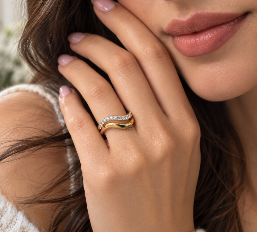 Curved Diamond Wedding Band, Lab Grown Diamond Ring, Curved Stacking Ring, Gold Wedding Band, Anniversary Gift
