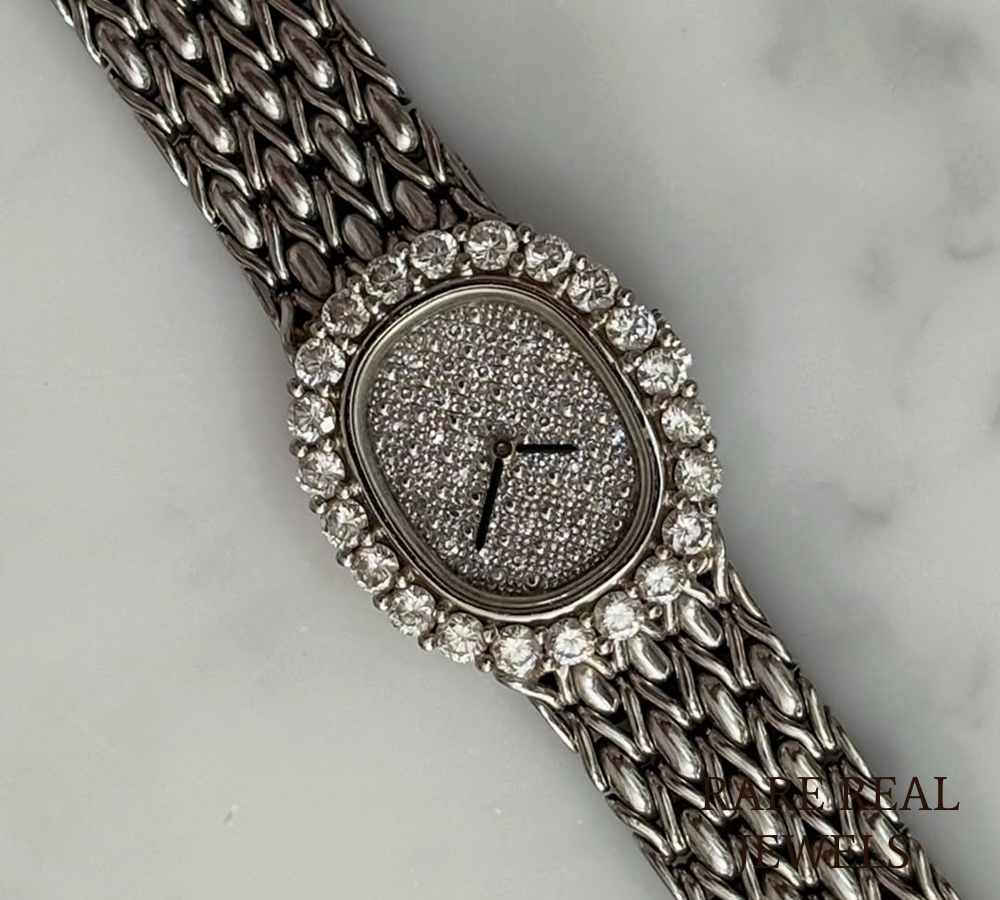 925 Sterling Silver Diamond Watch, Oval Luxury Women's Watch, Pavé Diamond Dial, Vintage Inspired Bracelet Watch