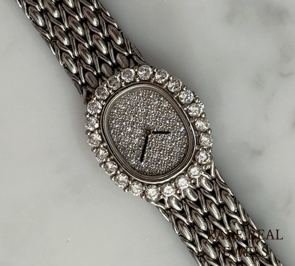 925 Sterling Silver Diamond Watch, Oval Luxury Women's Watch, Pavé Diamond Dial, Vintage Inspired Bracelet Watch