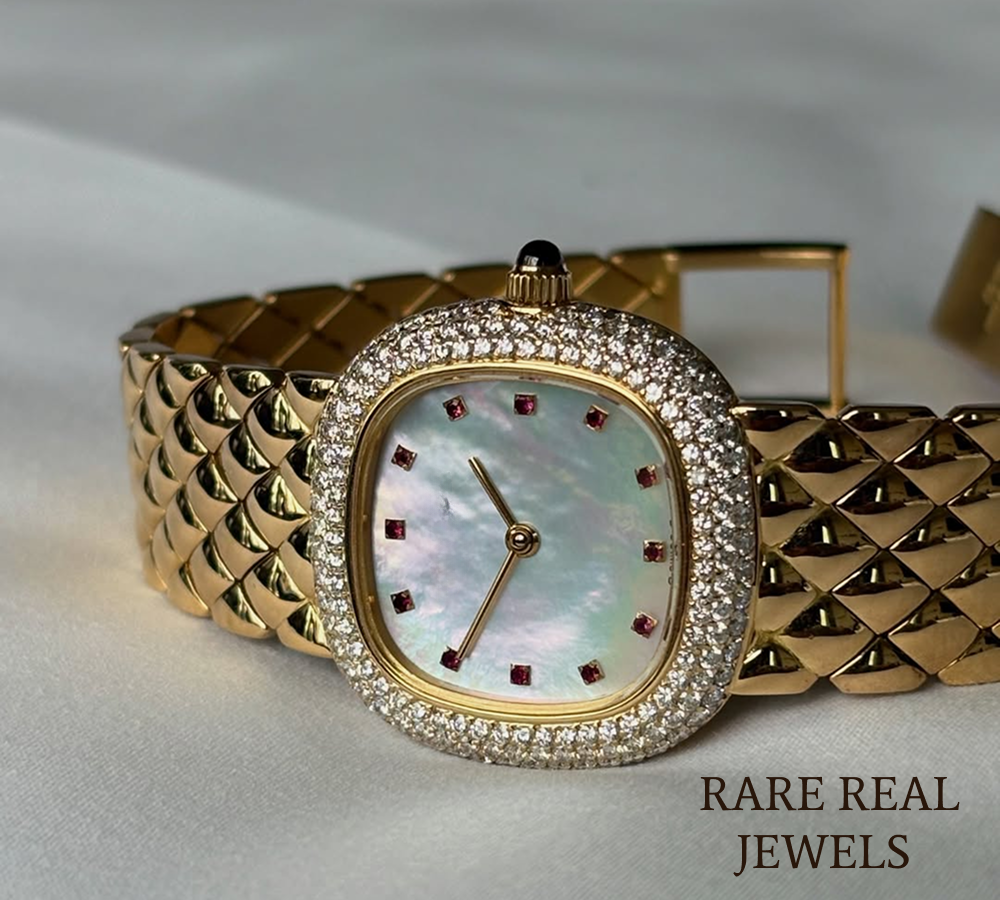925 Sterling Silver Diamond Watch, Mother of Pearl Dial Watch, Luxury Women's Watch, Pavé Diamond Bezel, Ruby Marker Watch