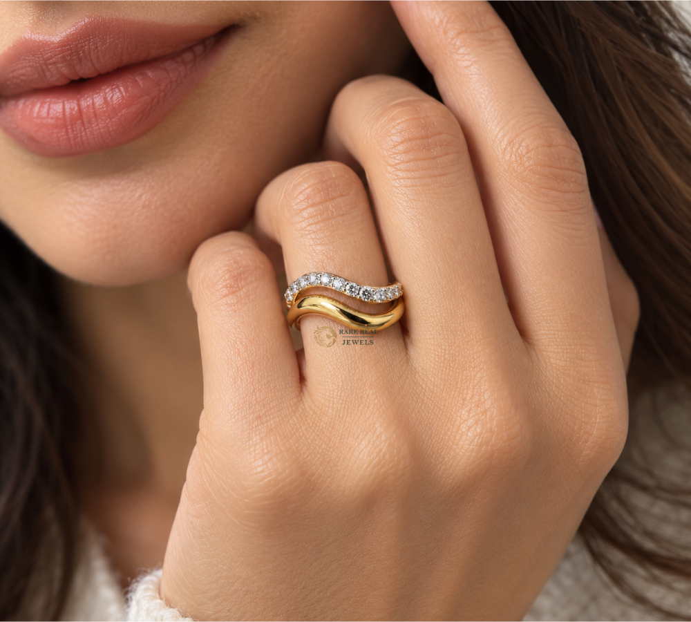 Curved Diamond Wedding Band, Lab Grown Diamond Ring, Curved Stacking Ring, Gold Wedding Band, Anniversary Gift